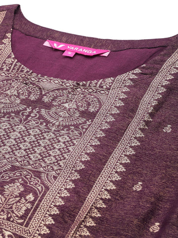 Varanga Women Purple Jacquard Weave Kurta With Bottom And Dupatta